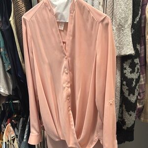 London Times Pink 3/4 Sleeve Blouse with Mandarin Collar